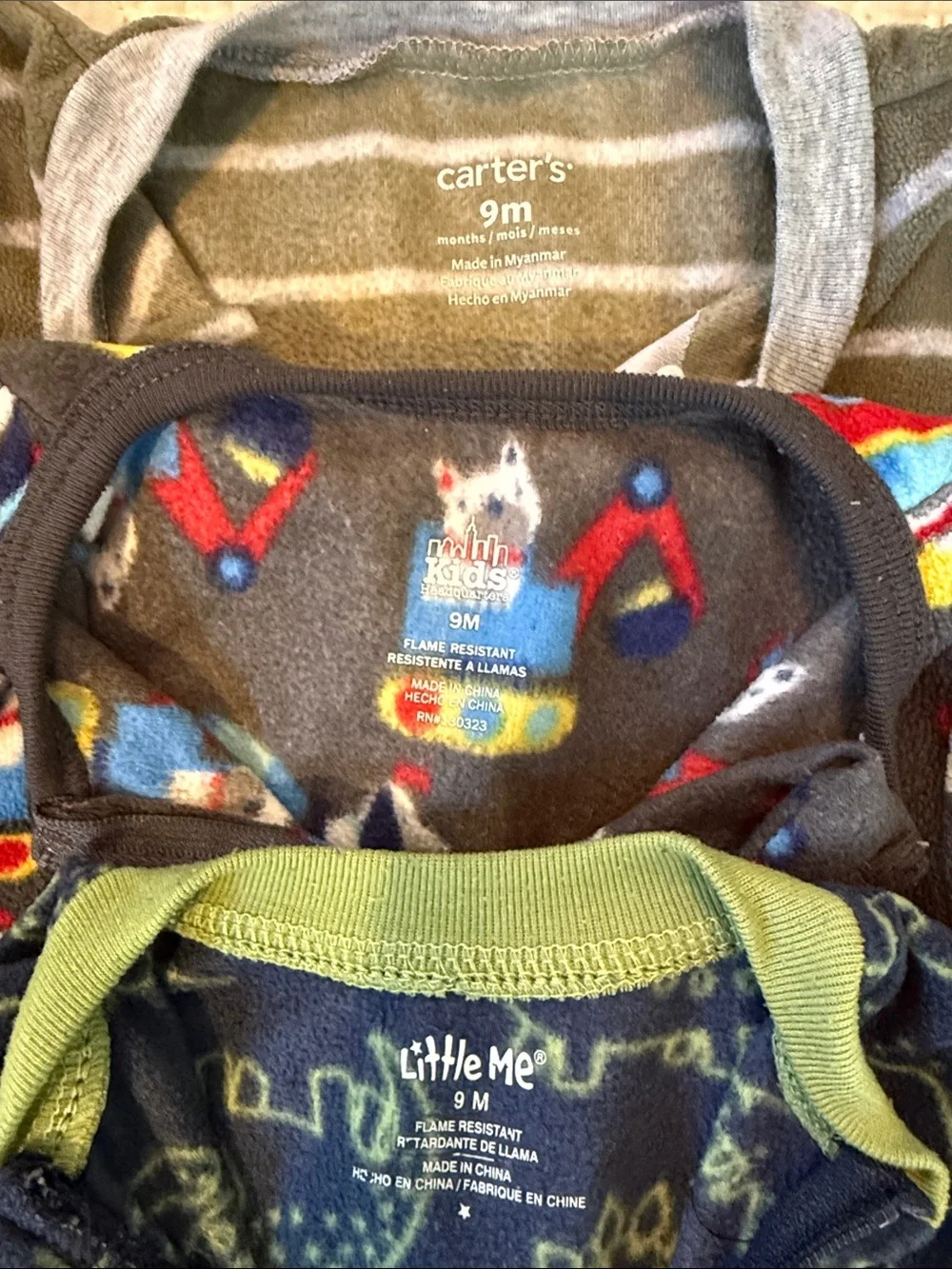 Bundle of 5 Baby Boy Zip Rompers size 9 month